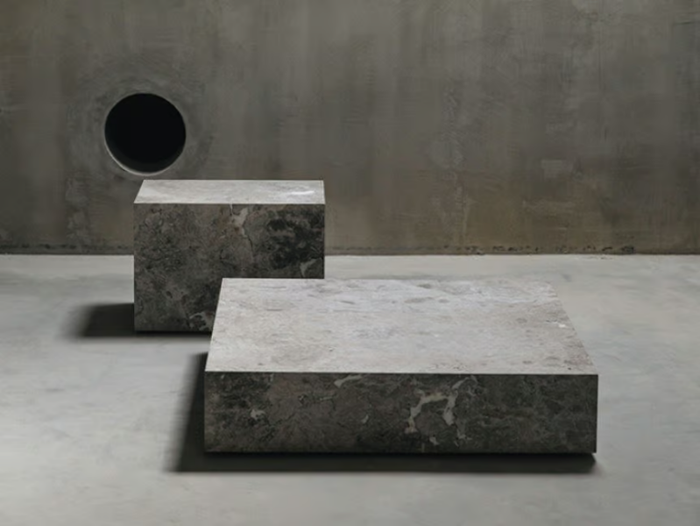 EDGE L TUNDRA GREY - Low square marble coffee table _ Maami Home